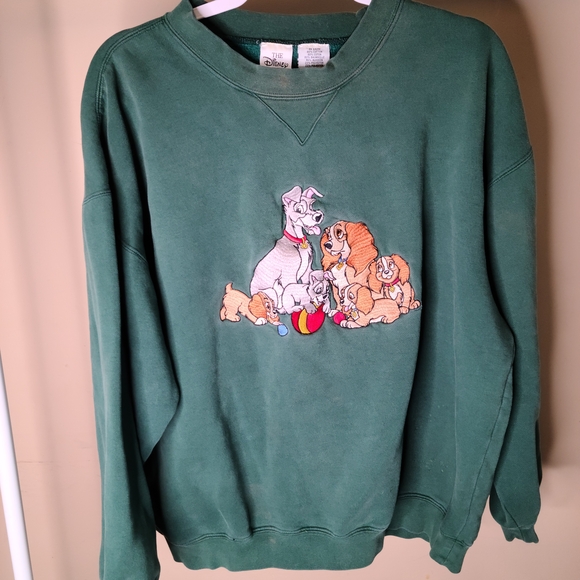 Vintage 90s Disney Lady & The Tramp Embroidered Sweatshirt Crewneck Green